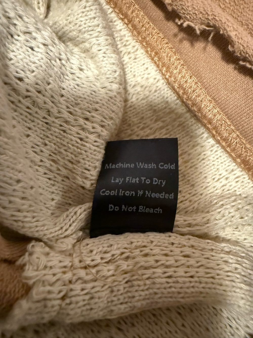 POL Boho Sweatshirt Latte Peace Size L Oversized Patchwork Frayed Edges - Picture 9 of 10